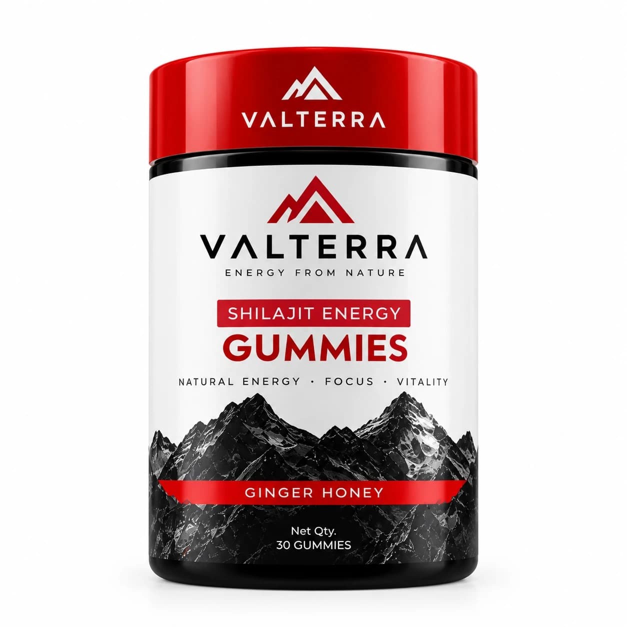 Valterra Shilajit Energy Gummies jar, Ginger Honey, 30 gummies